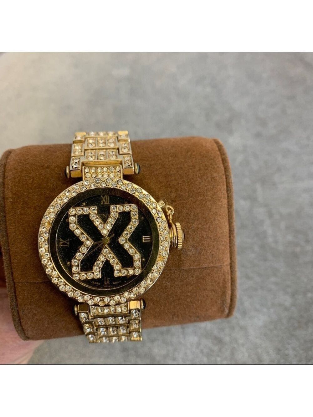 Geneva gold Swarovski crystal rhinestone Embellished band and round face watch